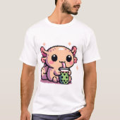 Niedlicher Axolotl trinkt Boba Pixel Art T-Shirt (Vorderseite)