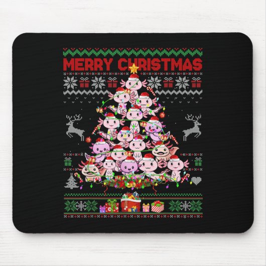 Niedlicher Axolotl Weihnachtsbaum Ugly Sweater Kin Mousepad (Vorne)