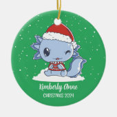 Niedlicher Axolotl Weihnachtsmann Schnee Winterurl Keramik Ornament (Vorne)