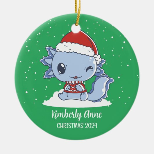 Niedlicher Axolotl Weihnachtsmann Schnee Winterurl Keramik Ornament (Vorne)