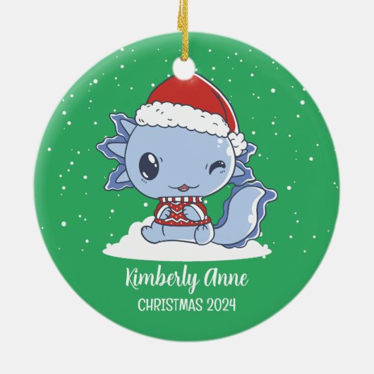 Niedlicher Axolotl Weihnachtsmann Schnee Winterurl Keramik Ornament (Hinten)