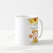 Niedlicher Baby-Affe Boho Wasserfarbe Sonnenblumen Kaffeetasse (VorderseiteRechts)