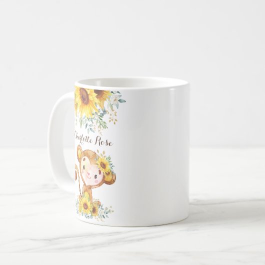 Niedlicher Baby-Affe Boho Wasserfarbe Sonnenblumen Kaffeetasse (Vorderseite Links)