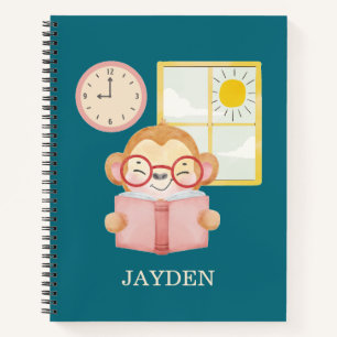 Niedlicher Baby Affe Leser Buchvormittag Name Kind Notizblock