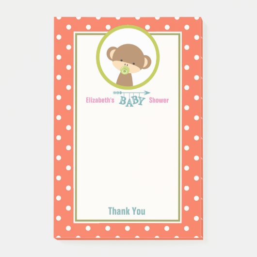 Niedlicher Baby-Affe mit Schnuller auf Polka Dots Post-it Klebezettel (Vorderseite)