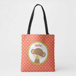 Niedlicher Baby-Affe mit Schnuller auf Polka Dots Tasche