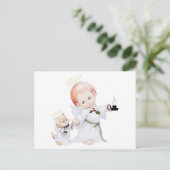 Niedlicher Baby Angel und Katze Postkarte (Stehend Vorderseite)