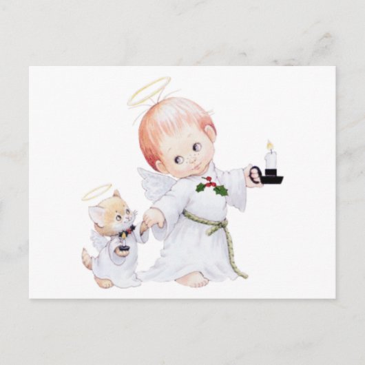Niedlicher Baby Angel und Katze Postkarte (Vorderseite)