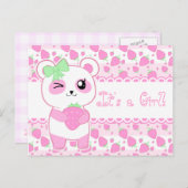 Niedlicher Baby-Ankündigung Rosa Kawaii Panda Bär Ankündigungspostkarte (Vorne/Hinten)