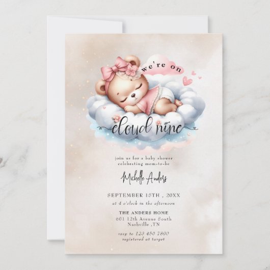 Niedlicher Baby-Bär | Babydusche mit Wasserfarbe Einladung (Vorderseite)