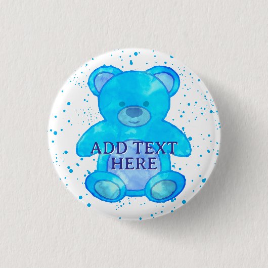 Niedlicher Baby-Bär in blau-individuellem Text Button (Vorderseite)
