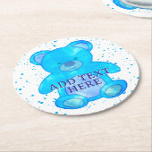 Niedlicher Baby-Bär in blau-individuellem Text Runder Pappuntersetzer (Angewinkelt)