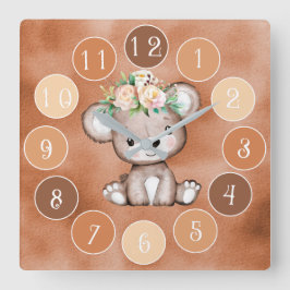 Niedlicher Baby Bär Kids Wall Clock Quadratische Wanduhr