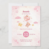 Niedlicher Baby Bär mit Balloons 1. Geburtstag Einladung (Vorderseite)