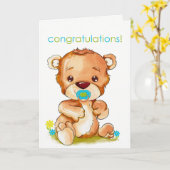 Niedlicher Baby-Bärenjunge Watercolor Gratulation Karte (Gelbe Blume)