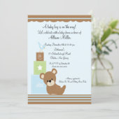 Niedlicher Baby Bear Blocks Boy Baby Dusche Einladung (Stehend Vorderseite)