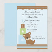 Niedlicher Baby Bear Blocks Boy Baby Dusche Einladung (Vorne/Hinten)