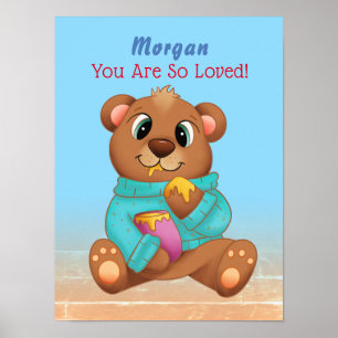 Niedlicher Baby-Bear Eating Honey Child's Name & M Poster