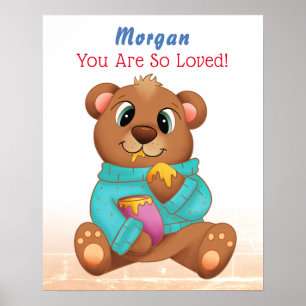 Niedlicher Baby-Bear Eating Honey Child's Name & M Poster