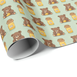 Niedlicher Baby Bear Eating Honey Geschenkpapier