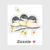 Niedlicher Baby Bird 3 Chickadee auf Baumzweig Aufkleber (Blatt)