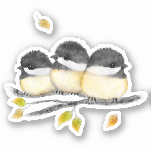 Niedlicher Baby Bird 3 Chickadee auf Baumzweig Aufkleber (Vorderseite)