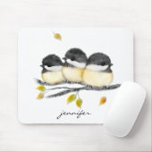 Niedlicher Baby Bird 3 Chickadee auf Baumzweig Mousepad (Mit Mouse)