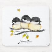 Niedlicher Baby Bird 3 Chickadee auf Baumzweig Mousepad (Vorne)