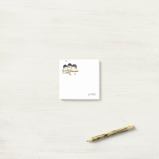 Niedlicher Baby Bird 3 Chickadee auf Baumzweig Post-it Klebezettel (Auf Schreibtisch)