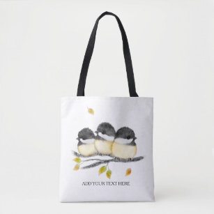 Niedlicher Baby Bird 3 Chickadee auf Baumzweig Tasche