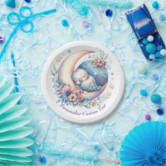 Niedlicher Baby Bird Schlafen auf dem Mond Pappteller (Party)