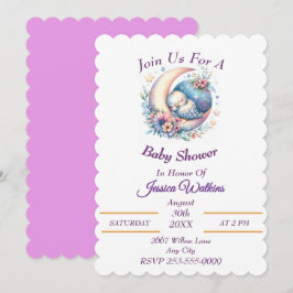 Niedlicher Baby Bird Schlafen auf einem halben Mon Einladung