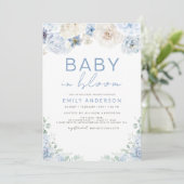 Niedlicher Baby Blue Baby in Bloom Baby Dusche Einladung (Stehend Vorderseite)