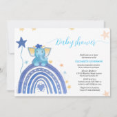 niedlicher Baby-Blue-Elefant mit Regenbogen-Babydu Einladung (Vorderseite)