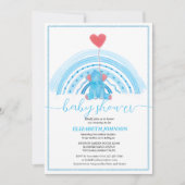 niedlicher Baby-Blue-Elefant mit Regenbogen-Babydu Einladung (Vorderseite)