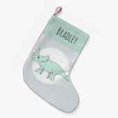 Niedlicher Baby Boy Doodle Dinosaurier und Name Kleiner Weihnachtsstrumpf (Vorderansicht (hängend))
