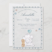 Niedlicher Baby Boy Elephant und Balloon Wassercol Einladung (Vorderseite)