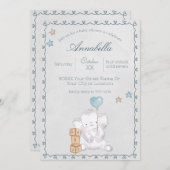Niedlicher Baby Boy Elephant und Balloon Wassercol Einladung (Vorne/Hinten)