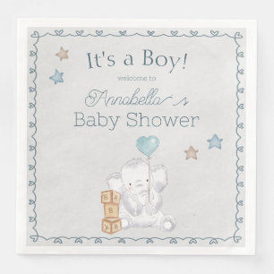 Niedlicher Baby Boy Elephant und Balloon Wassercol Serviette
