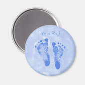 Niedlicher Baby Boy Footprints Ankündigung Magnet (Vorderseite/Rückseite)