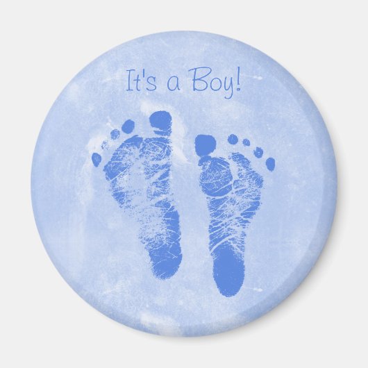 Niedlicher Baby Boy Footprints Ankündigung Magnet (Vorne)