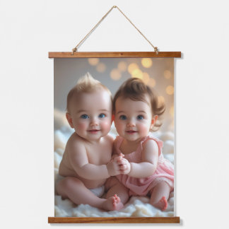 Niedlicher Baby Boy & Girl Sharing a Sweet Moment Wandteppich Mit Holzrahmen
