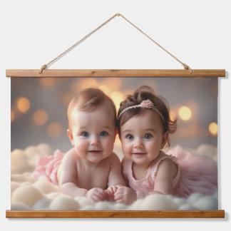 Niedlicher Baby Boy & Girl Sharing a Sweet Moment Wandteppich Mit Holzrahmen