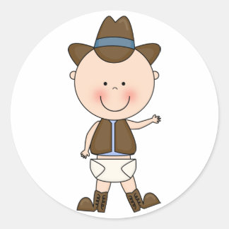 Niedlicher Baby Boy & Horse Pony Custom Western Runder Aufkleber