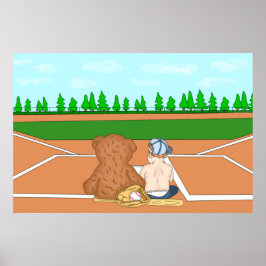 Niedlicher Baby-Boy in Baseballkappe neben Teddy B Poster