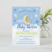 Niedlicher Baby Boy, Mond, Sterne Einladung (Stehend Vorderseite)