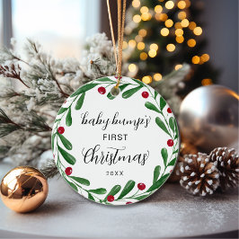 Niedlicher Baby-Bump's erster Weihnachtskranz Keramik Ornament