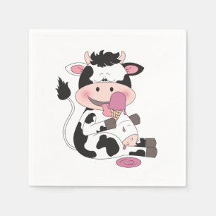Niedlicher Baby Cow Cartoon mit seiner Lieblings-L Serviette