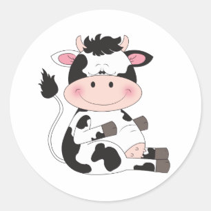 Niedlicher Baby Cow Cartoon Runder Aufkleber