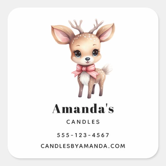 Niedlicher Baby Deer Cartoon Zeichnend Geschäft Quadratischer Aufkleber (Vorderseite)